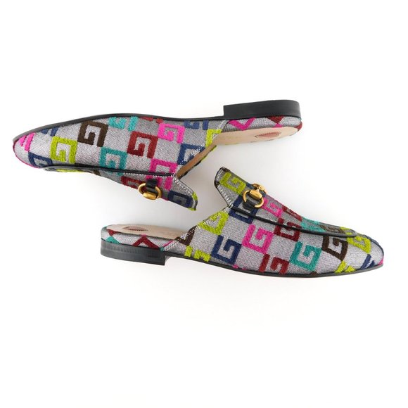 New GUCCI Horse Bit GG Logo Silver Flat Mules 36.5 - Picture 4 of 8